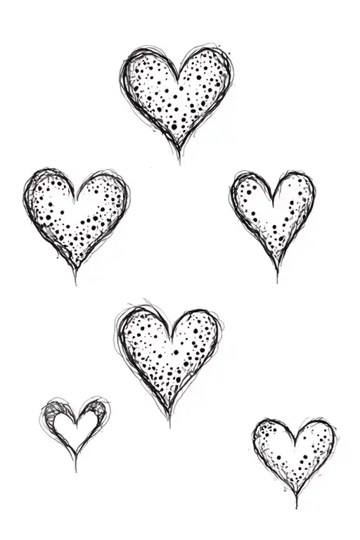 five heart freckles in different shapes in scattered formation tattoo design idea