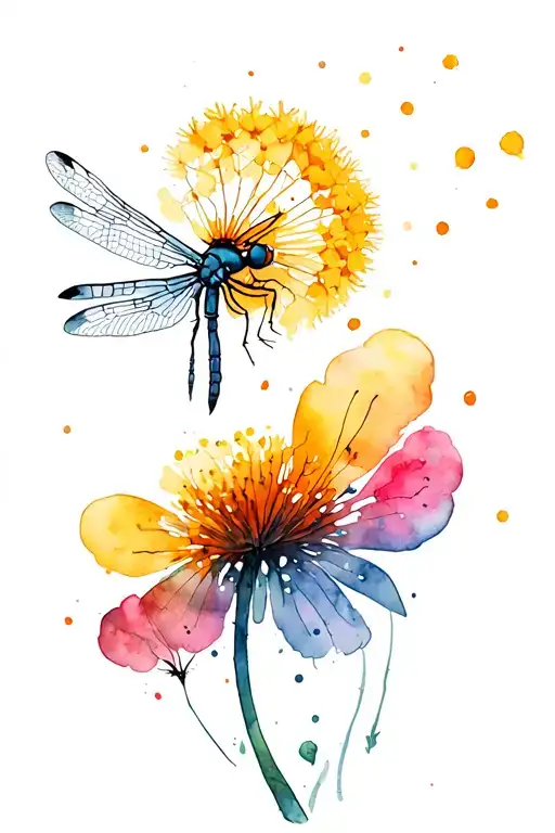 dragonfly and dandelion puff tattoo design idea
