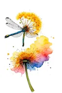 dragonfly and dandelion puff tattoo design idea