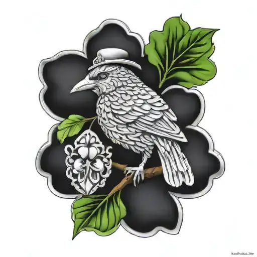 Irish Celtic shamrocks, black bird, warrior, wisdom and strength tattoo design idea