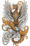 pheonix and a nine tail fox connected by tails  tattoo design idea