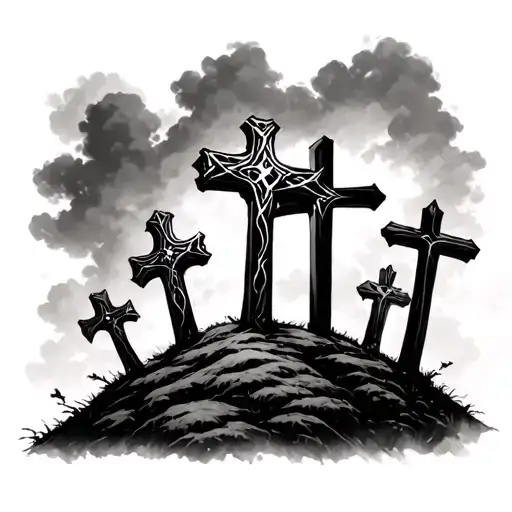 3 Crosses On A Hill tattoo design idea