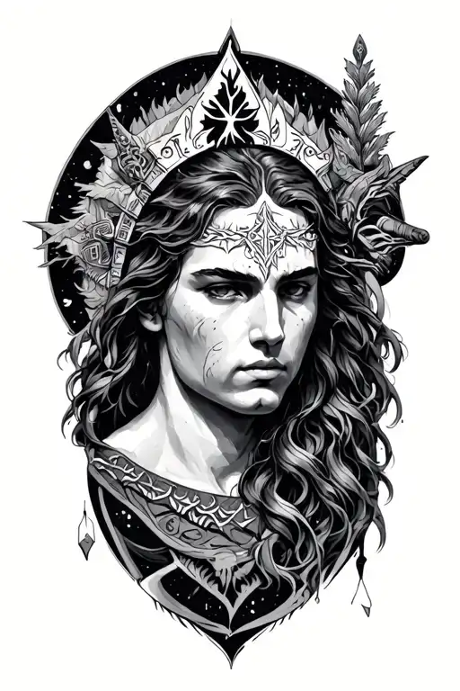 Nordic mythology scene tattoo design idea