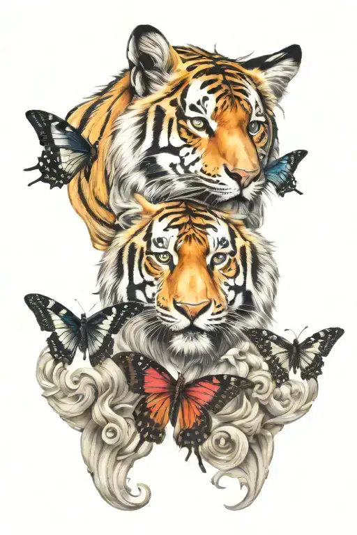 butterfly wolf dolphin albino tiger tattoo design idea