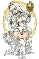 Sexy Nun, huge boobs,, wide hips, petite, revealing attire, seductive facial expressions, gold cross, Lingerie, sexual tattoo design idea