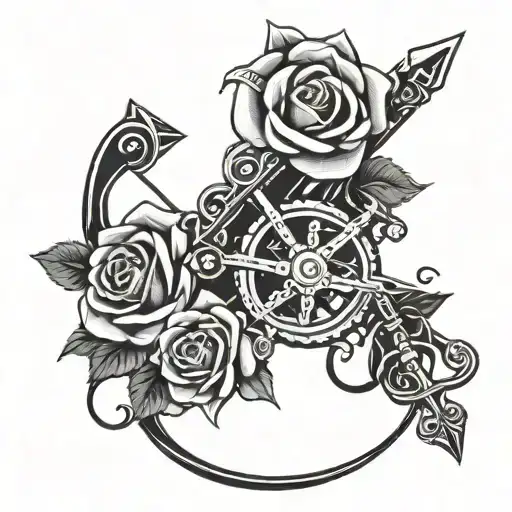 rose bike anchor cross tattoo design idea