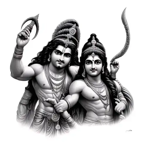 karna , arjun , krishna together symbolizing tattoo design idea