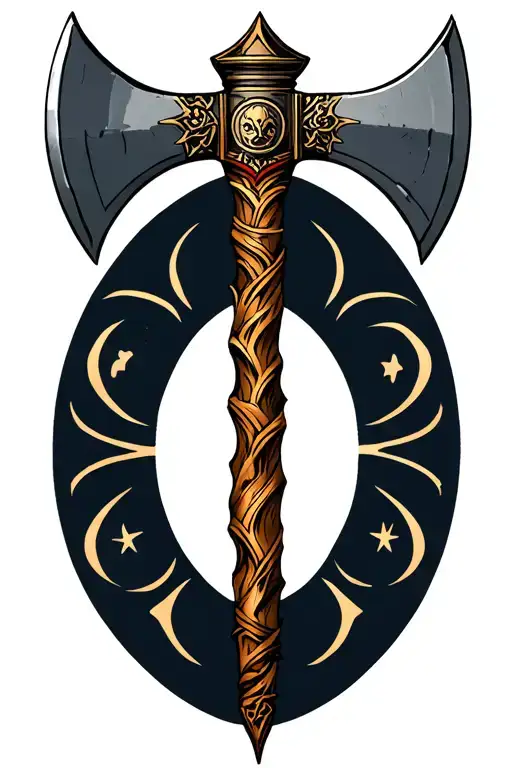 2-headed axe plus Pluto glyph  tattoo design idea