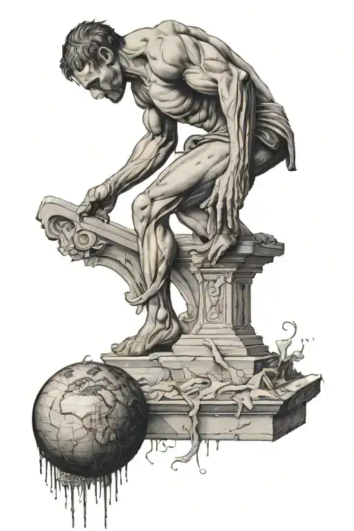 atlas holding the earth and stairs tattoo design idea