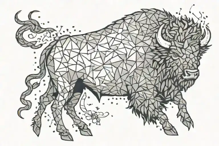 bison shattered glass tattoo design idea
