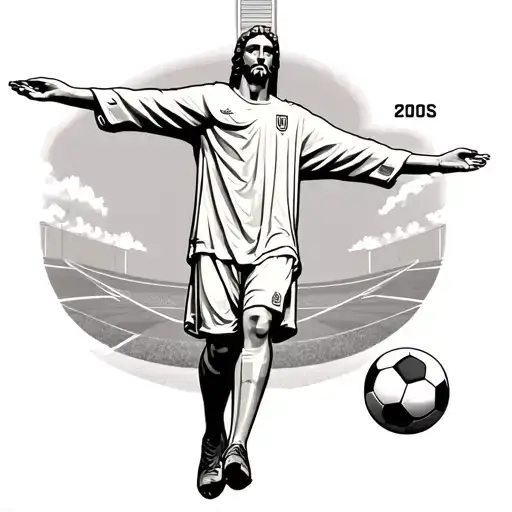Soccer field with Christ redeemer above the tattoo design idea