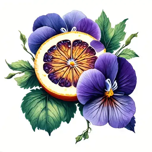and orange slice and violets  tattoo design idea
