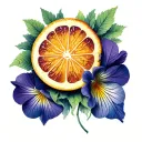 and orange slice and violets  tattoo design idea