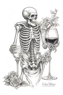 skeleton and wine glasses tattoo design idea