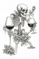 skeleton and wine glasses tattoo design idea