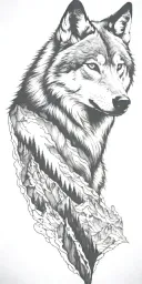 mountain range with wolf head tattoo design idea