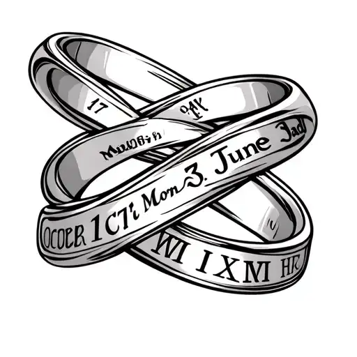 only line art in an infinity ring with mom and dads birthdays. Oct 17 and June 3 in Roman numerals tattoo design idea