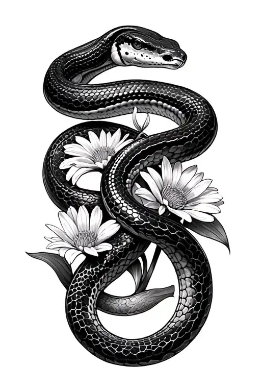 corn snake, asters morning glorys tattoo design idea