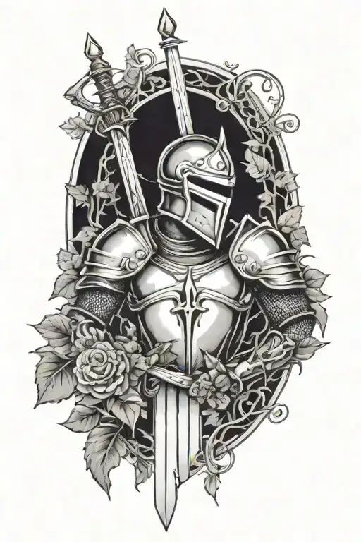 knight, sword, vines, growing, consuming, embracing, dead tattoo design idea
