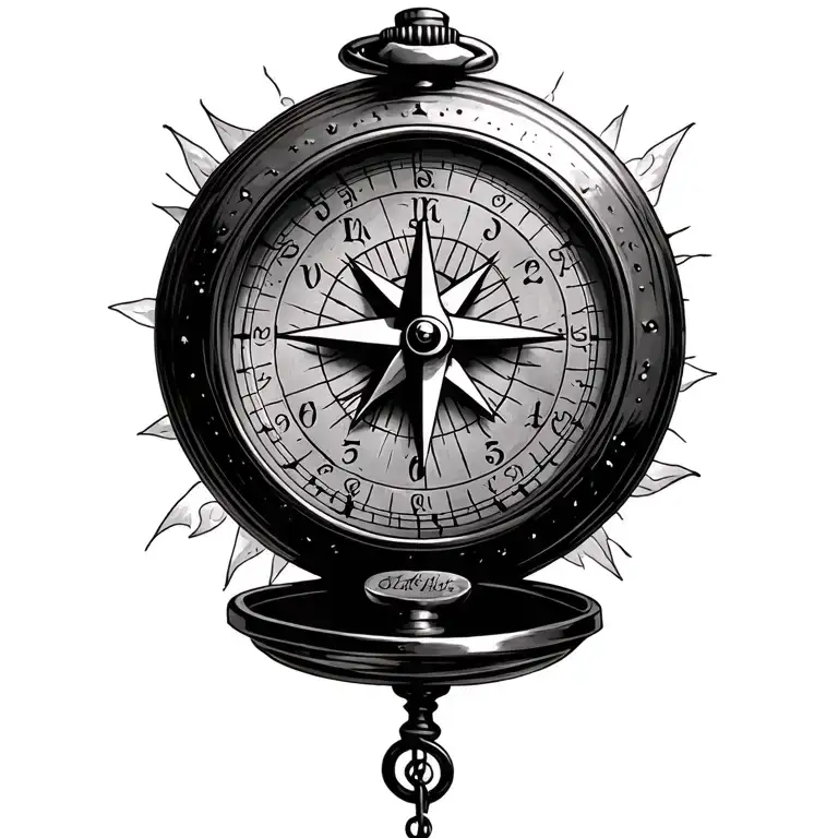 Compass and old pocket watch surrounded tattoo design idea