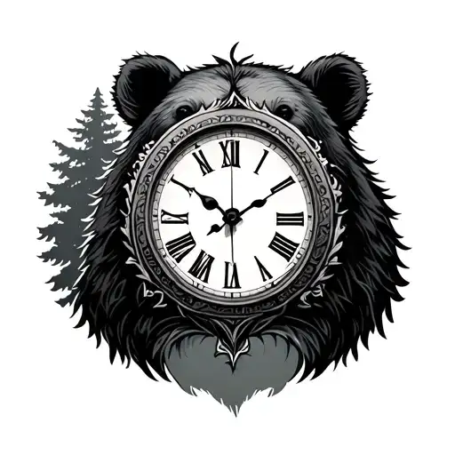 Bear Forest Clock Clock tattoo design idea