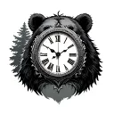 Bear Forest Clock Clock tattoo design idea
