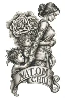 mother and child and name tattoo design idea
