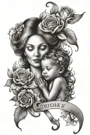 mother and child and name tattoo design idea