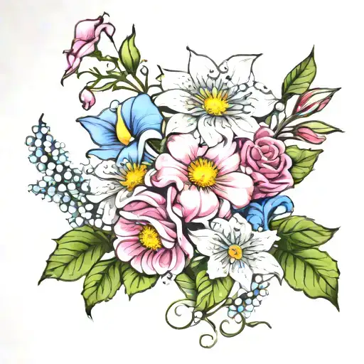 morning glory, chrysanthemum, Lilly of the valley, rose  tattoo design idea