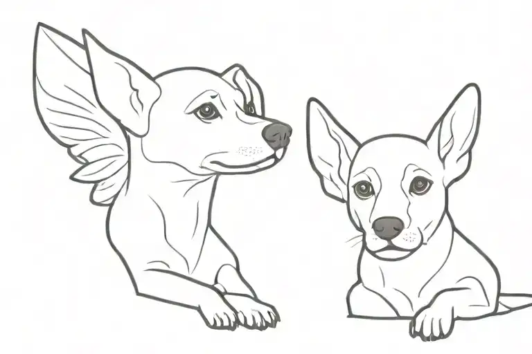 2 dogs together, one of them a pincher, one of the dogs with a black spot on the eye, which symbolizes that they are angels tattoo design idea