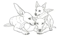 2 dogs together, one of them a pincher, one of the dogs with a black spot on the eye, which symbolizes that they are angels tattoo design idea