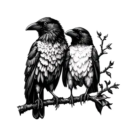 two headed crow perched on a branch tattoo design idea