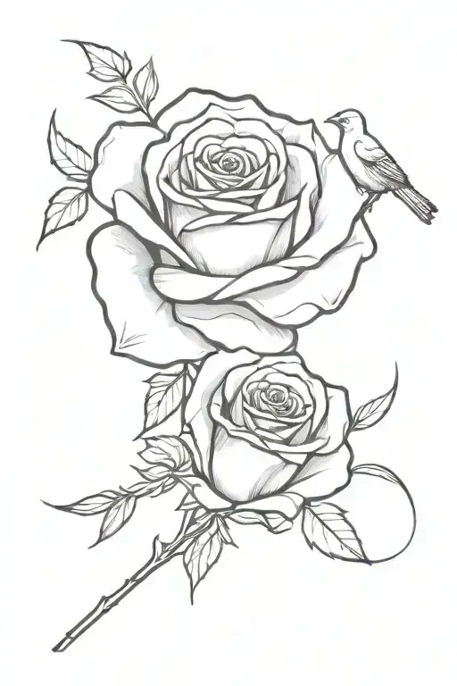 dirvorced parents and birds flying away and a rose tattoo design idea
