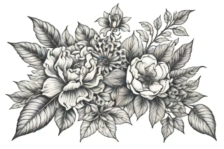 botanical elements tattoo design idea