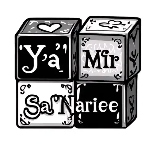 abc blocks with my kids name who passed away incorporated, the names are Ya'Mir and Sa'Nariee tattoo design idea