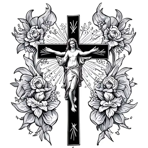 rosary Virgin Mary inri cross tattoo design idea