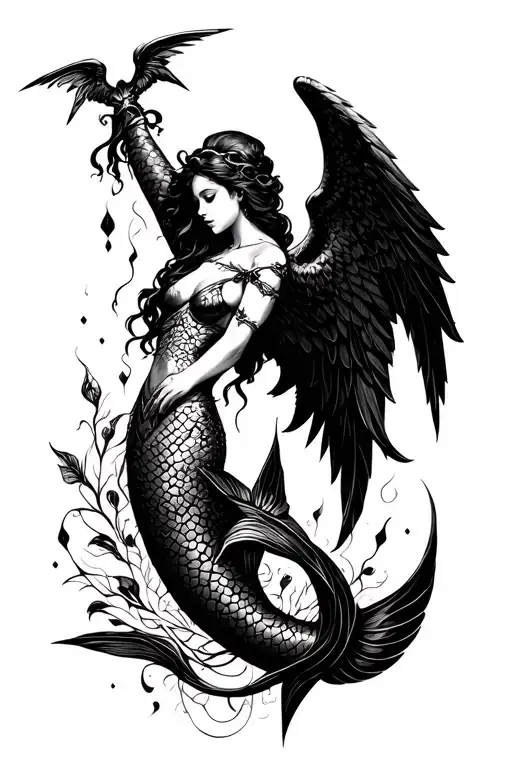 pirates, angels, demons, good vs evil, mermaid tattoo design idea