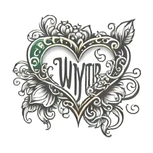 the name wynter with hearts surrounded tattoo design idea