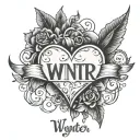 the name wynter with hearts surrounded tattoo design idea