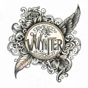 the name wynter with hearts surrounded tattoo design idea