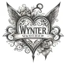 the name wynter with hearts surrounded tattoo design idea