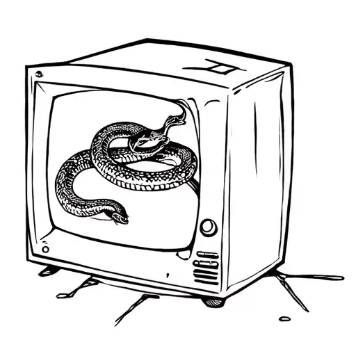 snake slithering and loosely wrapped around a broken crashed box television  tattoo design idea