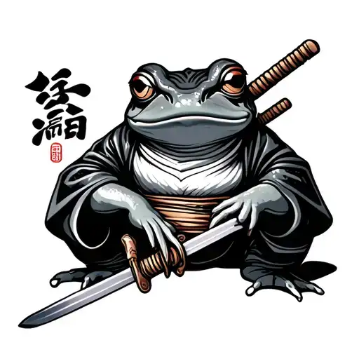 Japanese Frog in kimono holding sword tattoo design idea