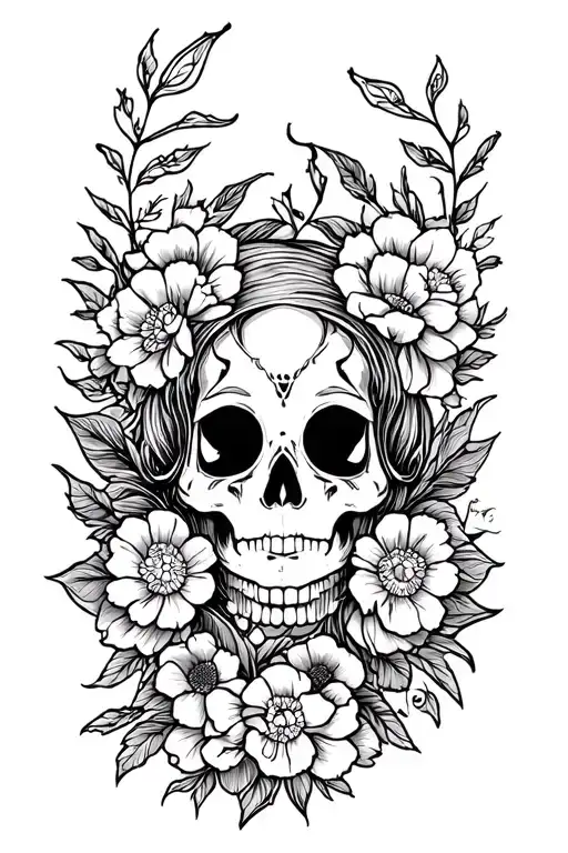 Create a traditional black and white Old School tattoo design, mixed with the fluid lines of Suumashi tattoo design idea