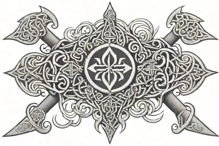 celtic knotwork and swords scrollwork tattoo design idea