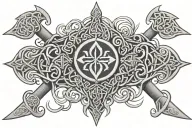 celtic knotwork and swords scrollwork tattoo design idea