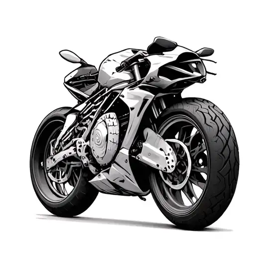 sports bike, with tires made from spinal cord, spokes from femurs, shocks from arm skeletons, and fairin looks like ribs tattoo design idea