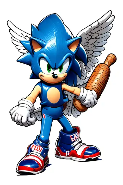 Sonic the hedgehog baseball catcher angel tattoo design idea