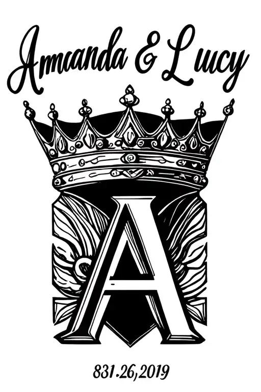 "Amanda & Lucy 831 10/26/2019" queen crown with letter A tattoo design tattoo design idea