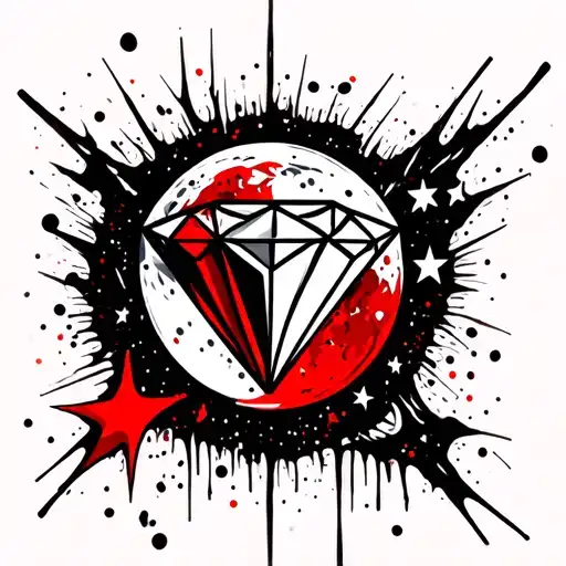 "A diamond surrounded by stars and the moon, symbolizing dreams and striving for the highest." tattoo design idea